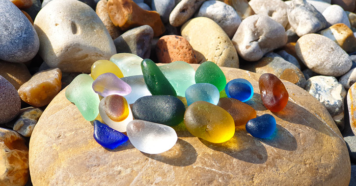 collection of colourful sea glass found at Seaham Beach, County Durham